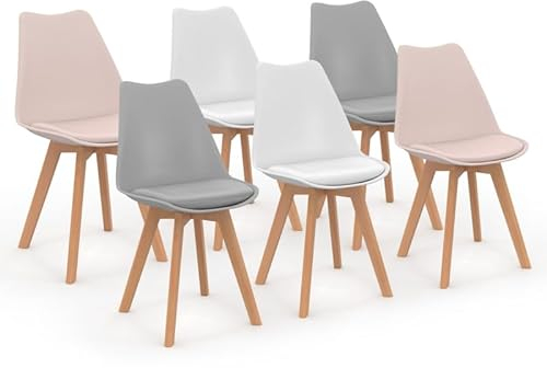 IDMarket - Juego de 6 sillas escandinavas SARA Mix Color Pastel Rosa x2, gris claro x2 y blanco x2