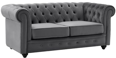 Vente-unique Sofa 2-Sitzer - Samt - Anthrazit - Chesterfield