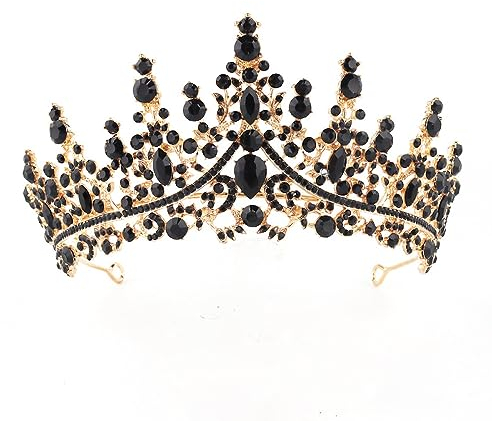 Hochzeit Braut Kristall Tiara Strasssteine Mädchen Haar Krone Prinzessin Stirnband Krone Haarschmuck für Hochzeit Verlobung Geburtstag Party Schönheitswettbewerb Bühnenauftritte,Schwarz B