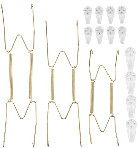 Cabilock 24 Piezas Gancho Invisible Para Colgar Platos Estantes Para Platos Montados En La Pared Plato De Acero Inoxidable Placa Percha Recubrimiento De Cobre Sobre Alambre De Acero