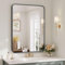 Dripex 55 x 75cm Rectangle Mirror Rounded Corners, Brushed Metal Framed Bathroom Mirror for Wall, Hangs Horizontally or Vertically, for Living Room Bedroom & Hallway, Black