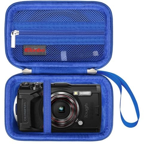 Elonbo Carrying Case for OM System Tough TG-7 Digital Camera/OM System Olympu TG-6 Underwater Camera, Rugged Waterproof Shockproof WiFi 4K Video Digital Camera Storage Cover Travel Bag, Blue