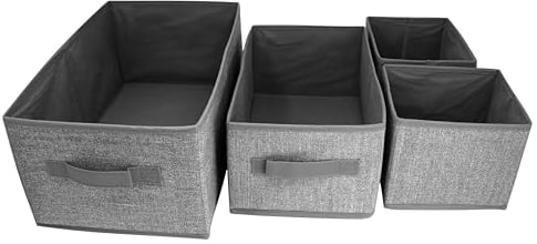 Clay Roberts Storage Baskets, Set of 4, Grey, Foldable Fabric Storage Baskets, Rectangle Basket, Shelves and Wardrobes, Grey Boxes, Box, Unit Cubes