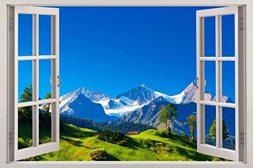 Wandtattoo Rissig DIY Fototapete Alpen Berge 3D-Fensteransicht-Aufkleber, Wandaufkleber, Dekoration, Kunstwandbild, Malerische Aussicht 50x70CM