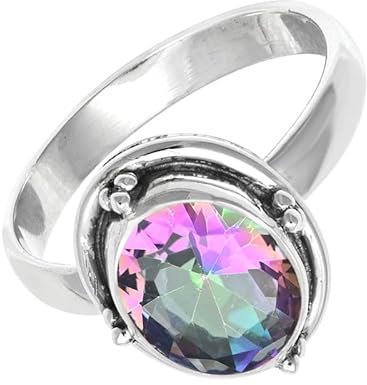 JEWELFORCE Mystic Topaz-Edelstein-Bandring für Herren und Damen, Bandring in allen Größen, Geschenkartikel, 925er-Sterlingsilber, Bandring-Schmuck JSR-244E_74 (23.6)