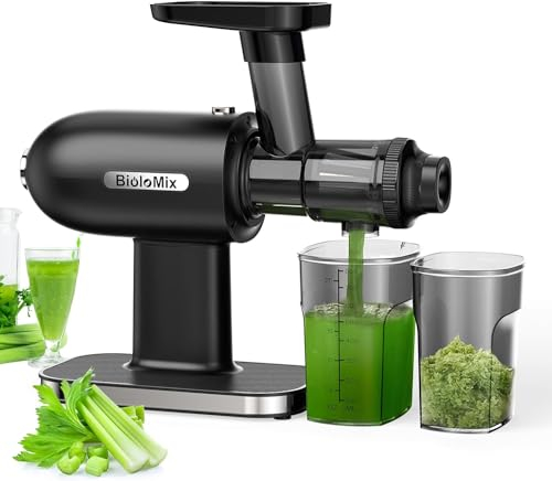 BioloMix, Langsam kauender Entsafter, Sellerie-Entsafter, Kaltpress-Entsafter, Obst- und Gemüse Entsafter Umkehrfunktion, Gleichstrom leiser Motor, frischer, gesunder