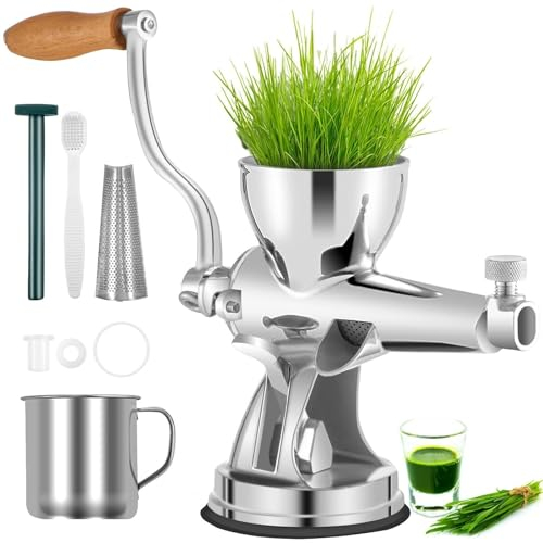 Manual Wheatgrass Juicer Stainless Steel Hand Crank with Suction Cup Base & Table-top Clamp Extractor for Ginger Celery Apple Grape Juice