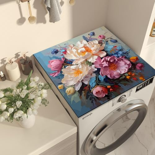 Nouiroy Tapete para lavadora, con diseño floral, para lavadora, secadora, cubierta superior, superabsorbente, para lavadora, microondas, refrigerador (peonía colorida)