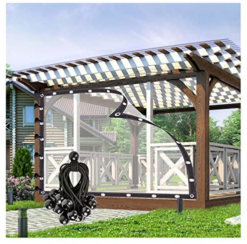 Pergola-Seitenteile, Außenvorhang, PE-Kunststoffabdeckung mit Ösen, 0,12 mm, Seitenteil für Carports, Pavillons, Überdachungen, anpassbar (transparent, 13 x 7 Fuß/4 x 2 m)