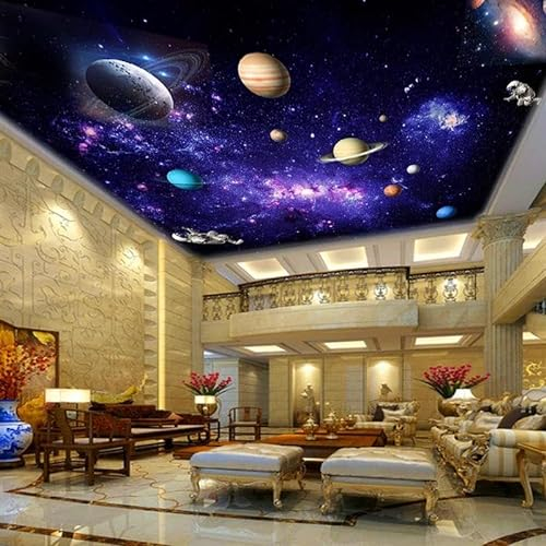 LUXINSHISU PVC selbstklebende Fototapete Decke 3d Tapete buntes Universum Galaxie Planet Wohnzimmer Schlafzimmer Zenit Hintergrund Wand dekorative Kunst Aufkleber