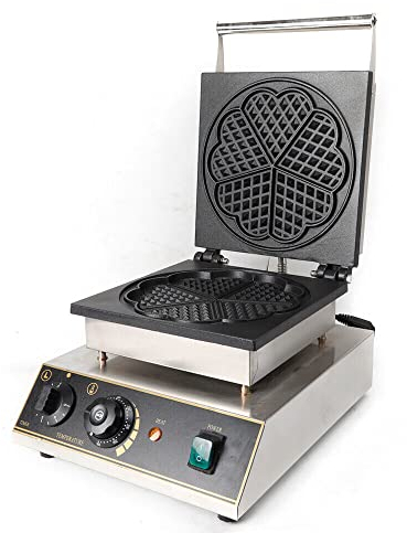 Gaufrier professionnel 1750 W - En forme de cœur - Protection contre la surchauffe - En acier inoxydable - 5 gaufres - Revêtement anti-adhésif - Protection contre la surchauffe - Design fin