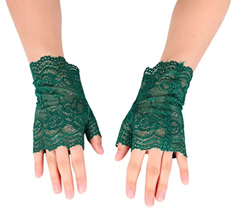 budiniao Frauen Fäustlinge Lace Rose Floral Fingerlose Hochzeit Party Handschuhe Kurze Dekoration Freundin Mode Exquisite Dekoration, Dunkelgrün