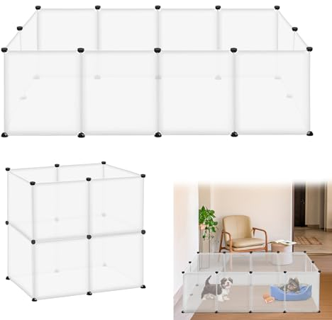 Suusolny Freigehege Kaninchen Gittergehege Haustier Laufstall Metallgitter Gehege Welpengehege Kleintierkäfig Meerschweinchen Käfig für Innen und Aussen (Weiß, 12pcs ohne Türen 145x75x48cm)