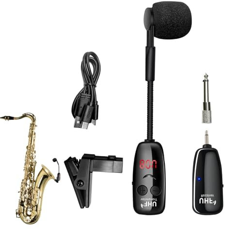 UHF Wireless Instrument Microphone - 400mAh Clip Violin Microphone | Clip Condenser Mic with LED Digital Screen, Stage Performing Voice Amplifier for Horns,Trumpets,Clarinets, Saxophones