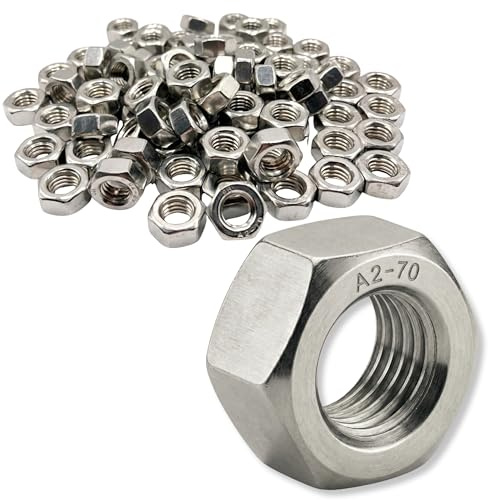 PRORAJE Sechskantmuttern M22 Edelstahl A2 - V2A (10 Stück) | Mutter DIN 934 / ISO 4032 Standard | Rostfreie Muttern für Ø 22mm / 22 mm Schrauben & Gewindestangen | A2-70 (304)