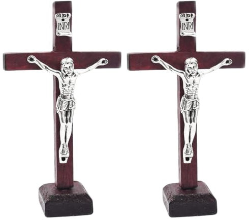 PRAOFRT 2 Piezas Crucifijo de Madera Decoración de Pared,6 * 10.5CM Cruz de Madera, Decoración Religiosa de Casa, Decoración de Fiesta de Pascua, Decoración de Pared de Salón