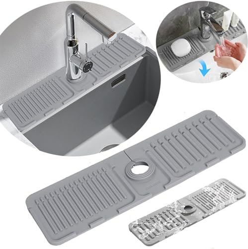 2024 Upgrade Tap Mat for Kitchen Sink,2 in 1 Absorbent Silicone Mat,Kitchen Sink Mat,Faucet Mat for Kitchen Sink,Kitchen Sink Splash Guard,Sink Protectors Tap Mat for Kitchen Bathroom Counters (1PC)