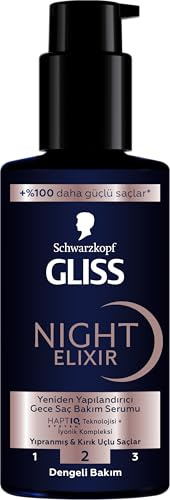 Gliss Night Elixir Night Therapy for Split Ends 100ml, fewer split ends, smoother hair, healthier appearance, regenerates hair during the night, suitable for heavily damaged hair, Pack of 1