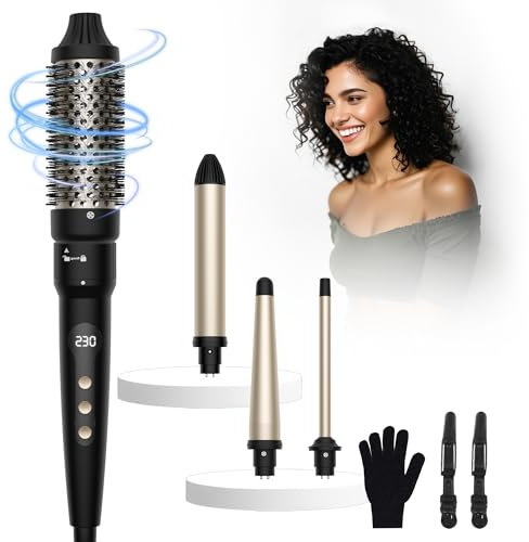 9/13-25/32mm Lockenstäbe & 38mm Thermal Brush Lockenbürste, UKLISS Lockenstab Set 4 in 1, Lockenstab mit Verschiedenen Aufsätzen, Multifunktionales Styling-Kit mit 100–230 ℃ (Schwarzes Gold)