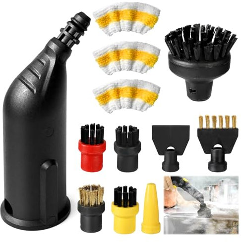 12 Unidades de Accesorios de Limpieza a Vapor para Kärcher Easyfix SC1 SC2 SC3 SC4 Cepillo Redondo Cepillo Plano Boquilla Curvada Cepillo de Vapor Manual 3 Paños de Microfibra Boquilla Rascador