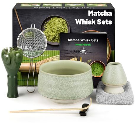 Kit de Ceremonia Japonesa del Matcha de 7 piezas, Batidora de Matcha de Resina, Cuenco de Matcha, Cuchara, Colador, Portacucharas, Soporte para la Batidora, Juego Completo de Matcha