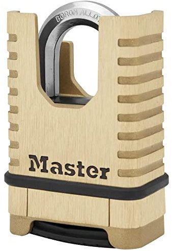 MASTER LOCK Cadenas en Laiton Massif Haute Sécurité [Anse Protégée][À Combinaison] M1177EURD - Anti-Rouille, Ultra Résistant et Imperméable