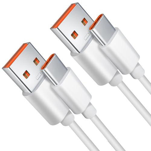 2 Pack 2M USB C Cable, 3A Fast Charging and Data Sync Cord, 5V 3A 15W USB A to USB C Power Charging Cable for Phones, Tablets, Switch Pro Controllers, Home Security Cameras and More (White)