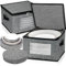 VERONLY China Storage Containers With Lid and Handles, Dinnerware Storage Box for Dishes with 12 Felt Dividers, Hold 24 Plates, 30.5X30.5X20.3 CM, Set of 2, Dark Grey