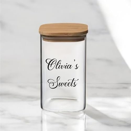 Personalised Glass Jar 1200 ml with Bamboo Lid, Treats Jar with Name, Customised Sweets Glass Container