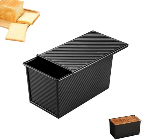 Moule a Pain de Mie, 450G Outils de Cuisson du pain de Mie, Plaque à Pain à Porte Coulissante, avec Trous D'aération, Assiette à Gâteau Rectangulaire, pour les Toasts, Réutilisable, Noir