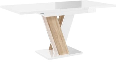 Extendable Dining Table, White, 120-160 x 75cm | Modern Folding Kitchen & Living Room Table, Scratch-Resistant High Gloss Surface | Space-Saving Dining Table for Small Apartments