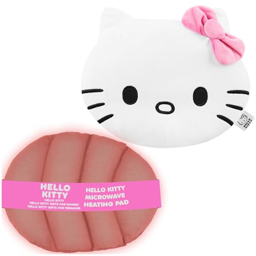 Hello Kitty Wärmekissen Mikrowelle, Wärme & Kältetherapie, Für Nacken Rücken & Schultern, Plüschbezug mit Klettverschluss, Gute Besserung Geschenke für Frauen (Weiß/Rosa Hello Kitty)