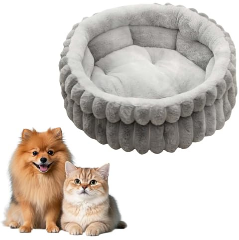 Luxvara Katzenbett Hundebett Waschbares Haustierbett Flauschiges Hundebett Beruhigendes Weiches Rundes Katzenbett Für Kleine Mittelgroße Hunde Und Katzen (Grau 60 cm)