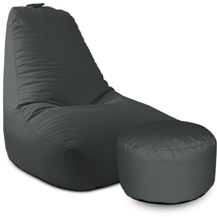 rucomfy Beanbags Large Indoor/Outdoor Adult Bean Bag Chair, Home & Garden Recliner Seat, Durable & Water Resistant 97 x 82 x 80cm (Slate Grey, with Footstool)