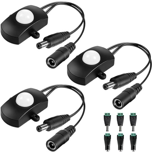 3 Stück Mini Bewegungsmelder DC 5-24V 2A, PIR-Bewegungsmelder, Schalter Belegungssensor, Präsenzmelder-Schalter für Küchenschrank, DIY-LED-Beleuchtung(Schwarz)