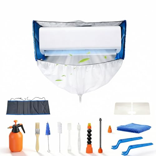 kikepilm kit entretien climatisation, kit de nettoyage climatisation split pour Climatiseur, bache nettoyage clim avec parois latérales renforcées (Bleu et blanc transparent, Type C)
