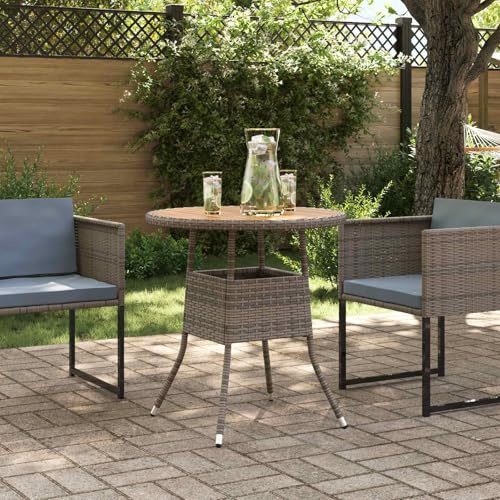 zylophax Esstisch Grau und Akazie 70 x 70 x 73 cm, runder Gartentisch wetterfest für Terrasse Balkon, Outdoor Tisch mit Stauraum und pulverbeschichteter Oberfläche
