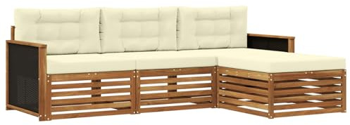 vidaXL Outdoor-Sofagarnitur mit Kissen 4 pcs Natur und Creme Polyester, Garten Sofa, modernes Lounge Set, entspanntes Terrassenmöbel für chillige Stunden, bequem und stylisch