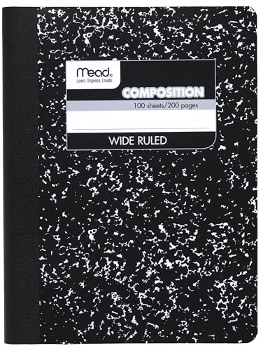 Mead Composition Notebook, Wide Ruled Paper, 7.5 x 9.75, 100 Sheets, Black Marble (09910)
