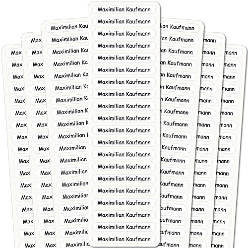 INDIGOS UG Namensaufkleber Kinder - 51x7 mm - 140 Stück Sticker für Kinder, Schule und Kindergarten - Stifte, Federmappe, Lineale - weißer Hintergrund - individueller Aufdruck