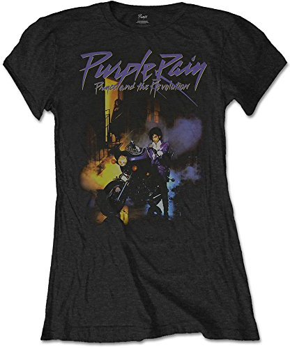 Rockoff Trade Women's Prince Purple Rain T-Shirt, Black, 8 (Size:Small)