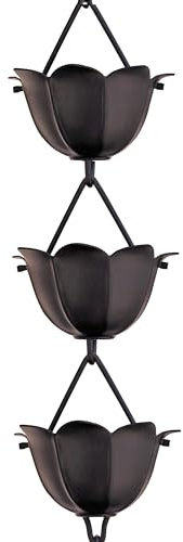 Monarch Rain Chains 18022 Aluminum Lotus, 8-1/2 Feet Length, Black Powder Coated