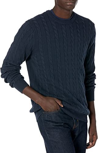Amazon Essentials Men's Crewneck Cable Cotton Jumper, Navy, M