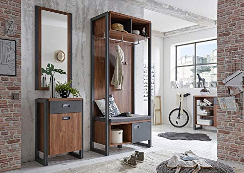 Newfurn Garderobe Komplettgarderobe Industrial Garderobenschrank Flurgarderobe Flurmöbel Schrank II 164x202x 45 cm (BxHxT) II [Freddy.Five Compact] in Beton Eiche/Eiche Stirling Flur Diele