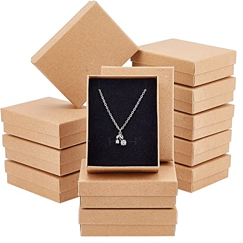 NBEADS 12 Stück Braune Karton Schmuck Box, 9x7x2.7 cm Rechteck Geschenkbox Schmuckschatulle Papp Perlen Papier Geschenk Schachtel für Schmuck Armband Halsketten Basteln Geburtstag Weihnachten Festival