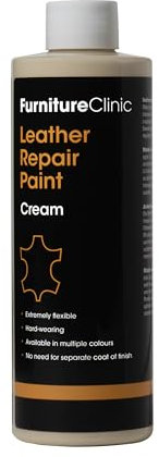 Furniture Clinic Leather Repair Paint & Dye | Self Seal Colourant for Quick and Easy Leather Repair | Suitable for Leather Sofas, Leather Car Seat, Shoes, Handbag, and More - Cream, 1L