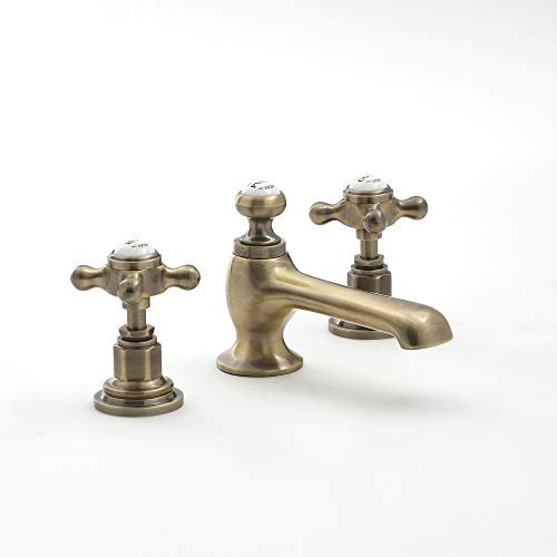 Milano Elizabeth Traditional 3 Tap-Hole Basin Mixer Tap Crosshead Handles - Brushed Gold