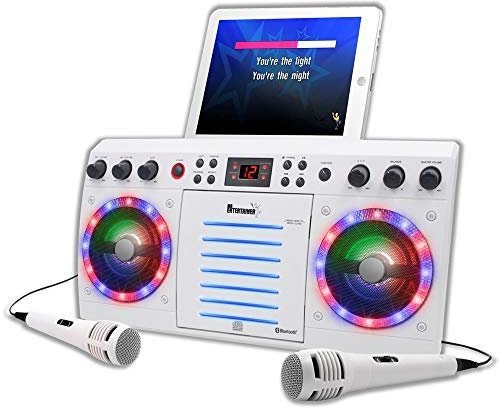 Beatbox Karaoke Machine CDG/CD+G. Built in Disco Lights. Includes 240 Song Family Party Hits Pack & 2 Microphones (Wired Microphones)