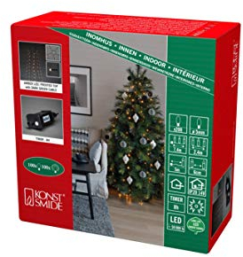 Konstsmide LED Baummantel mit Ring Ø 8, 5 Stränge à 40 bernsteinfarbene Dioden, gefrostet, vormontiert, mit Glimmereffekt, 8h Timer, grün, 14V Innentrafo, dunkelgrünes Kabel - 6484-810