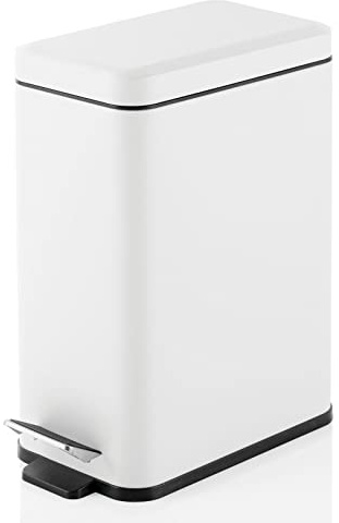 mDesign poubelle intérieur rectangulaire capacité 10 L – poubelle à pédale compacte avec réceptacle intérieur pour chambre & bureau – corbeille à papier moderne en métal & plastique – blanc